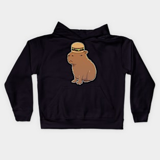 Capybara with a Hamburger on its head Kids Hoodie